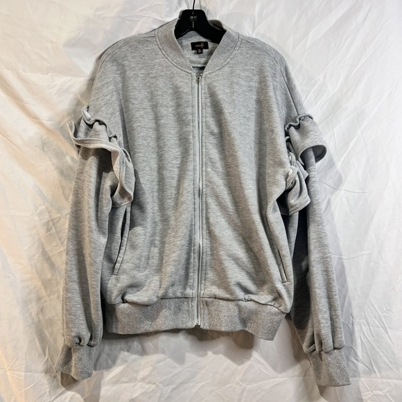 On Twelfth Women's‎ Gray Ruffled Sleeves Sweatshirt Jacket SZ L. Casual/ Dress - Picture 1 of 9